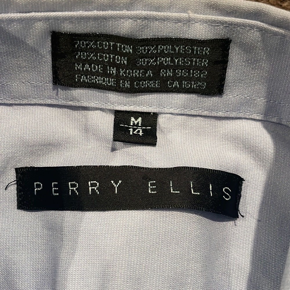 Blue Long Sleeve PERRY ELLIS Dress Shirt, sz M/14 - Picture 4 of 4